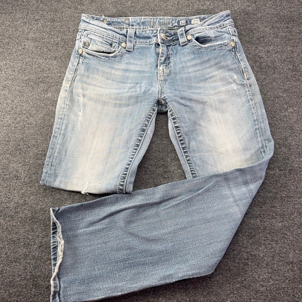 Miss Me Easy Boot Jeans Size 31 Light Wash Distressed JE5386R